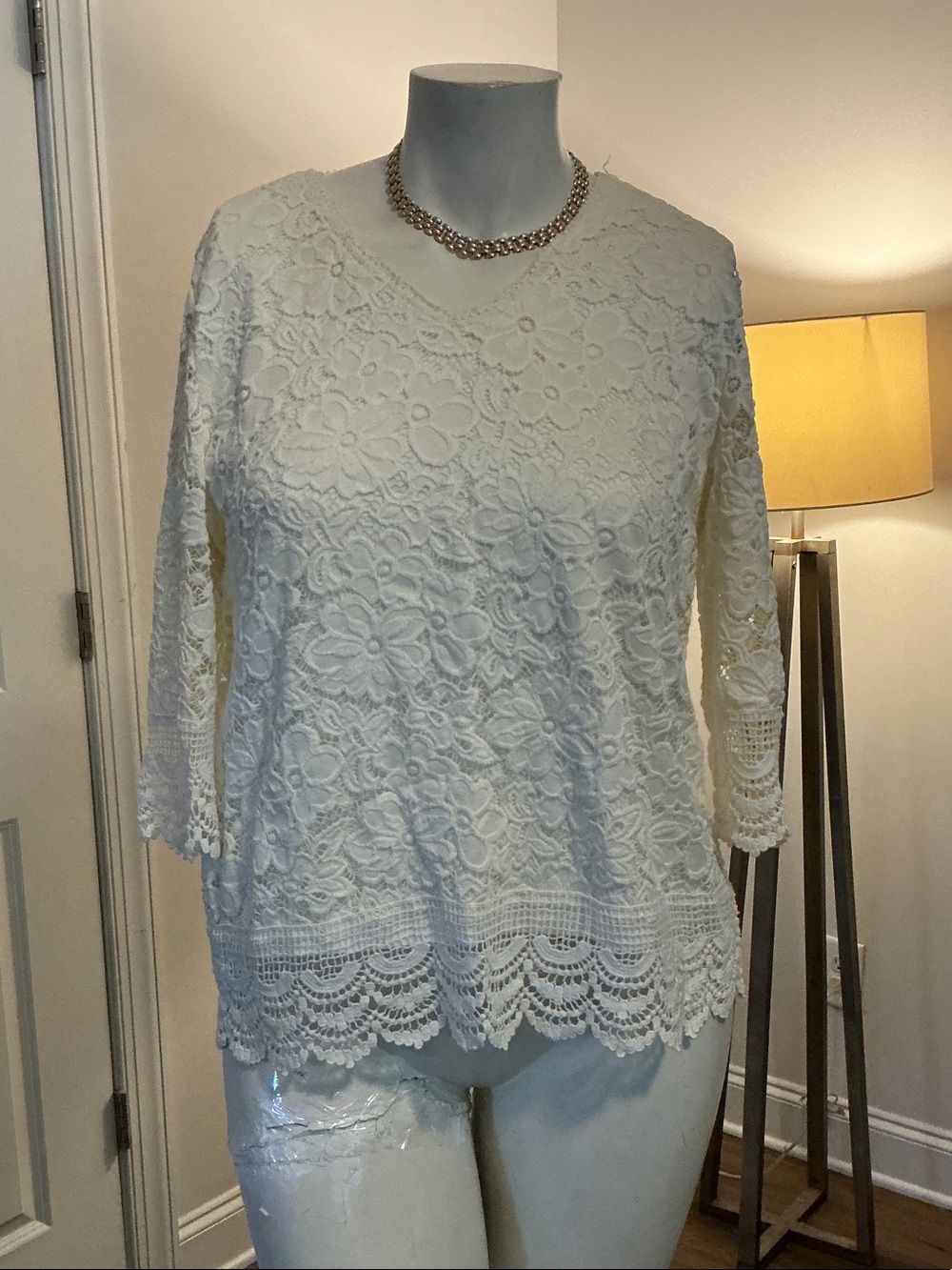 Lauren Michelle Ivory Lace Floral Knit Top